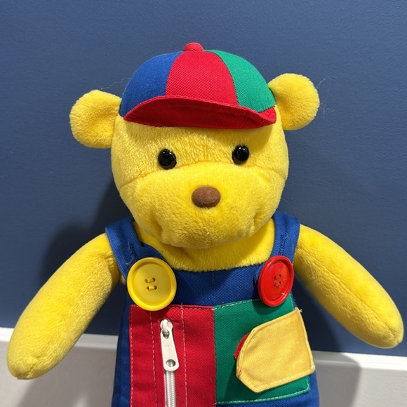 Vintage Gund Teach Me Blossom Yellow Teddy Bear Zip Button Tie Plush Toy - Picture 2 of 14